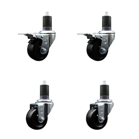 Service Caster 3'' Soft Rubber Swivel 1-5/8'' Expanding Stem Caster Set 2 Total Lock Brakes, 4PK SCC-EXTTL20S314-SRS-2-S-2-158